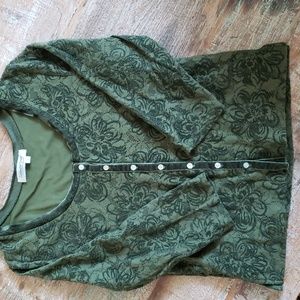 COLDWATER CREEK Green Lace button down top SZ. Small EUC